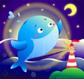 Digital illustration `Happy whale`: shine like a star Royalty Free Stock Photo