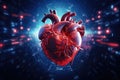 Digital illustration of heart in colour background. 3d rendering, Human heart on blue background. 3d rendering, 3d illustration