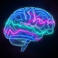 Digital illustration of a human brain designed with neon lights in a dark space Royalty Free Stock Photo