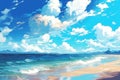 digital illustration idyllic seascape beach on a sunny day
