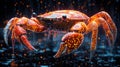 Digital illustration of an illuminated crab in rain, iridescent effect. Creative technology and wildlife concept Royalty Free Stock Photo