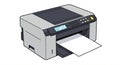A digital illustration of an inkjet printer with a grey and black body. The printer feature Royalty Free Stock Photo