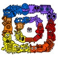 digital illustration, instagram logo themed doodle art