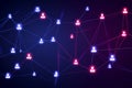 Digital illustration of interconnected user profiles represented by glowing nodes and lines, showcasing a network of Royalty Free Stock Photo