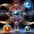 A close up digital illustration of a colorful quantum design. Royalty Free Stock Photo