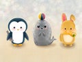 Cute Penguin, Seal and Rabbit animals background