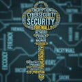 A digital illustration of a key shape formed by cybersecurity-related terms such as Royalty Free Stock Photo