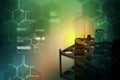 Digital illustration of Laboratory equipments with molecules Royalty Free Stock Photo