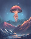 Landscape with the fantasy jellyfish