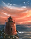 Stone lighthouse at the sunset