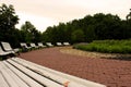 White benches in the park