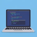 A digital illustration of a laptop with a black screen featuring colorful lines of code. Royalty Free Stock Photo