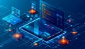 Digital Illustration of Laptop with Coding and Data Visualization, Software, web development and computer programming Royalty Free Stock Photo
