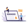 Digital Illustration of a Laptop with Reminder Notification and People Interacting computer Royalty Free Stock Photo