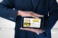 Man showing the stock market chart in tablet computer Royalty Free Stock Photo