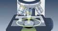 A digital illustration of a microscope focusing on a sample slide Royalty Free Stock Photo