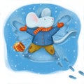 Digital illustration about a mouse in warm coat scarf and pants