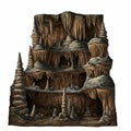 A digital illustration of a multi-tiered cave structure with stalactites and stalagmites in Royalty Free Stock Photo