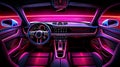 Digital illustration of neon purple luxury sports car interior with premium leather seats and modern dashboard. Upscale Royalty Free Stock Photo