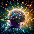 Digital illustration of neuron cell in colour background. Science and technology concept AI Generated