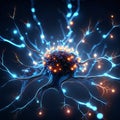 Digital illustration of neuron cell in colour background. Science and technology concept Generative AI