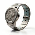 Digital Illustration Of Sleek Carved Metal Watch On White Background