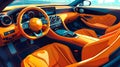 Digital illustration of orange luxury sports car interior with premium leather seats and modern dashboard. Upscale Royalty Free Stock Photo