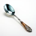 Digital Illustration Of An Ornate Carved Metal Spoon On White Background