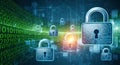 A digital illustration of padlocks and binary code representing cybersecurity Royalty Free Stock Photo