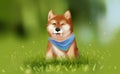 Digital illustration painting design style a shiba inu puppy on