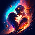 Digital Illustration of a Passionate Couple Kissing Under a Fire Generative AI