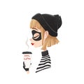 Profile of a robber girl and coffee Royalty Free Stock Photo