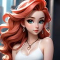 Digital Illustration Of A Red Haired Cute Girl