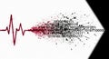 Digital illustration of a red heartbeat line made from scattered binary code on white background with ECG pulse triangle Royalty Free Stock Photo