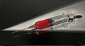Digital illustration of a red liquid syringe in motion on a black background Royalty Free Stock Photo
