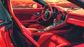 Digital illustration of red luxury sports car interior with premium leather seats and modern dashboard. Upscale vehicle Royalty Free Stock Photo