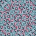 Digital illustration of a repeating geometric pattern of interlocking colorful shapes. 3d rendering