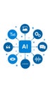 Vector art of a digital illustration of the concept of artificial intelligence, with icons representing various aspects of ai Royalty Free Stock Photo