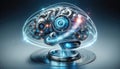 Advanced Artificial Intelligence Robotic Brain with Glowing Circuits
