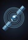 A digital illustration of a satellite in space with a central spherical Royalty Free Stock Photo