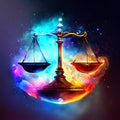 Digital illustration of scales of justice against colorful background. Law and justice concept Generative AI Royalty Free Stock Photo
