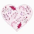 Digital illustration of the shape of a red heart with a floral ornament inside, hand-drawn