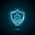 AI generated image of A digital illustration of a shield symbol with an envelope and padlock inside, crafted in a neon blue style. Royalty Free Stock Photo