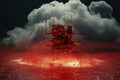 Digital illustration of a ship in the sea against the background of clouds, Datos en la nube y red.Concepto de ciencia y tecnolog Royalty Free Stock Photo
