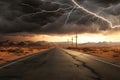 Digital Illustration Showcases Cracked Stormy Highway In Desert
