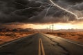 Digital Illustration Showcases Cracked Stormy Highway In Desert