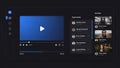 A modern dark mode video player user interface design concept showcasing a comments section and \'up next\' layout Royalty Free Stock Photo
