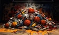 The digital illustration showcases vibrant basketball graffiti artwork