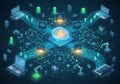 A digital illustration showcasing an AI network. Central is a Royalty Free Stock Photo