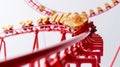 illustration showcasing Bitcoin tokens on a red roller coaster. Royalty Free Stock Photo